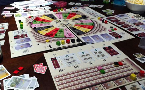 A game of Die Macher (Valley Games edition) in progress.