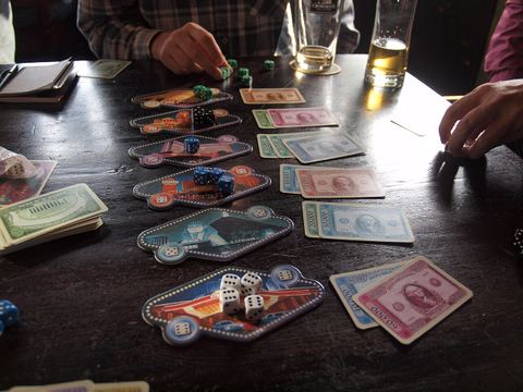 A game of Las Vegas being played at a pub in central Kerava, Uusimaa, Finland.