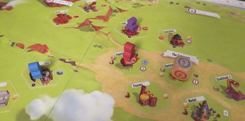 A pleasant village in its earliest stages in the board game Charterstone.
