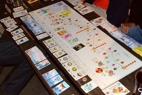 A Tokaido board game session in progress.