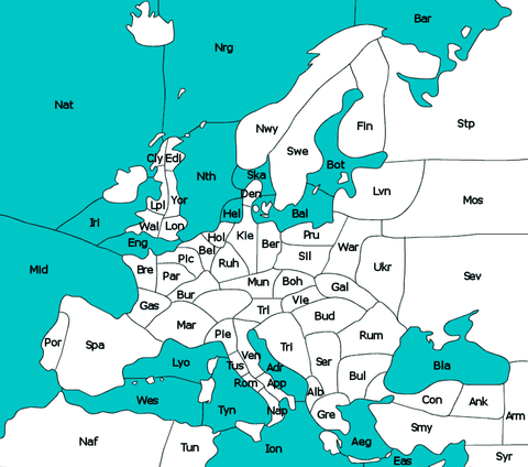 Areas for the board game Diplomacy