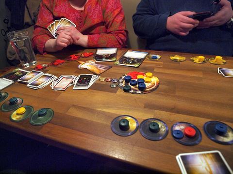 A game of Cosmic Encounter being played at Café Mascot in Helsinki, Uusimaa, Finland.