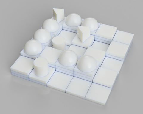 Rendering of the Santorini board game.