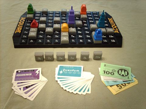 Photo of the board game Acquire in progress.
